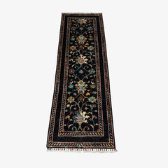 Sultani 6.3 x 2 Wool Runner – Black Base with Multicolour Floral & Vine Design