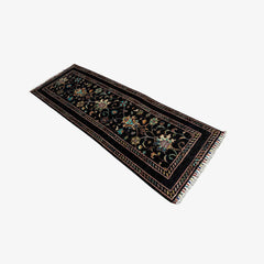 Sultani 6.3 x 2 Wool Runner – Black Base with Multicolour Floral & Vine Design