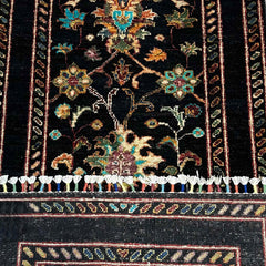 Sultani 6.3 x 2 Wool Runner – Black Base with Multicolour Floral & Vine Design