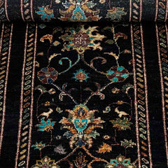 Sultani 6.3 x 2 Wool Runner – Black Base with Multicolour Floral & Vine Design