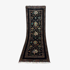 Sultani 6.3 x 2 Wool Runner – Black Base with Multicolour Floral & Vine Design