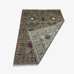 Sultani 6.5 x 5 Wool Rug – Sage Grey Field with Floral Palmettes & Vines