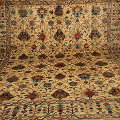 Sultani 11.6 x 9 Wool Rug – Sand Beige with Vase & Blooming Floral Motifs