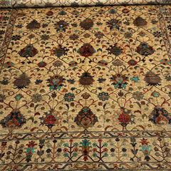 Sultani 11.6 x 9 Wool Rug – Sand Beige with Vase & Blooming Floral Motifs