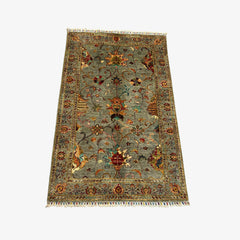 Sultani 5.4 x 3.4 Wool Rug – Grey Base with Multicolour Floral & Vine Motifs