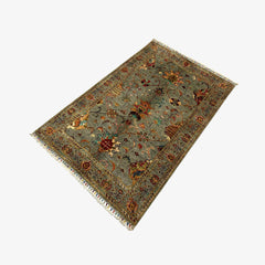 Sultani 5.4 x 3.4 Wool Rug – Grey Base with Multicolour Floral & Vine Motifs