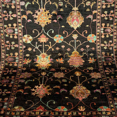 Sultani 5.7 x 4.2 Wool Rug – Midnight Black with Blooming Tree & Floral Motifs