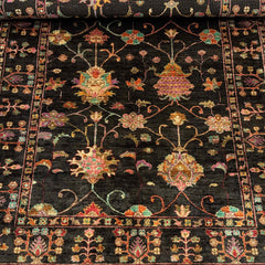 Sultani 5.7 x 4.2 Wool Rug – Midnight Black with Blooming Tree & Floral Motifs