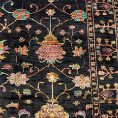 Sultani 5.7 x 4.2 Wool Rug – Midnight Black with Blooming Tree & Floral Motifs