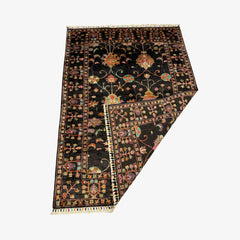Sultani 5.7 x 4.2 Wool Rug – Midnight Black with Blooming Tree & Floral Motifs