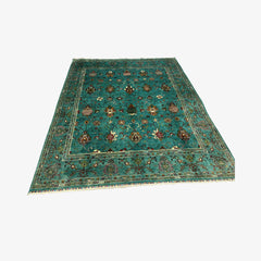 Sultani 9.5 x 8.1 Wool Rug – Turquoise Blue with Rich Floral & Vine Patterns