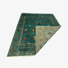 Sultani 9.5 x 8.1 Wool Rug – Turquoise Blue with Rich Floral & Vine Patterns