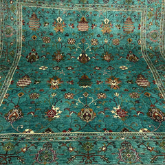 Sultani 9.5 x 8.1 Wool Rug – Turquoise Blue with Rich Floral & Vine Patterns