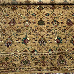 Sultani 9.6 x 8.2 Wool Rug – Beige Sand Field with Jewel-Toned Floral & Vine Motifs