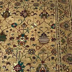 Sultani 9.6 x 8.2 Wool Rug – Beige Sand Field with Jewel-Toned Floral & Vine Motifs