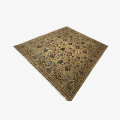Sultani 9.6 x 8.2 Wool Rug – Beige Sand Field with Jewel-Toned Floral & Vine Motifs