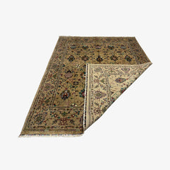 Sultani 9.6 x 7.9 Wool Rug – Golden Olive Field with Multicolour Floral & Vine Motifs