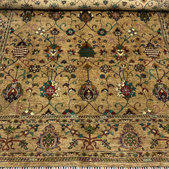 Sultani 9.6 x 7.9 Wool Rug – Golden Olive Field with Multicolour Floral & Vine Motifs