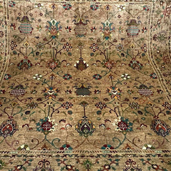 Sultani 9.5 x 8.2 Wool Rug – Golden Beige Field with Multicolour Floral & Vine Motifs