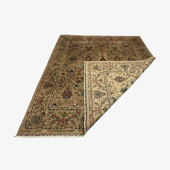 Sultani 9.5 x 8.2 Wool Rug – Golden Beige Field with Multicolour Floral & Vine Motifs