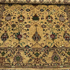 Sultani 9.8 x 7.8 Wool Rug – Golden Beige with Floral Trellis & Medallion Motifs