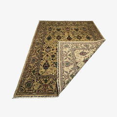 Sultani 9.8 x 7.8 Wool Rug – Golden Beige with Floral Trellis & Medallion Motifs