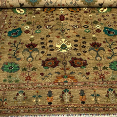 Sultani 9.5 x 8.3 Wool Rug – Olive Beige with Vibrant Floral & Vine Motifs