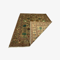 Sultani 9.5 x 8.3 Wool Rug – Olive Beige with Vibrant Floral & Vine Motifs