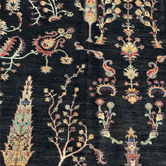 TreeOfLife 9.9 x 8.1 Wool Rug – Midnight Black with Tree & Floral Motifs
