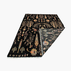 TreeOfLife 9.9 x 8.1 Wool Rug – Midnight Black with Tree & Floral Motifs