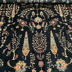 TreeOfLife 9.9 x 8.1 Wool Rug – Midnight Black with Tree & Floral Motifs