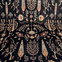 TreeOfLife 9.9 x 8.1 Wool Rug – Midnight Black with Tree & Floral Motifs