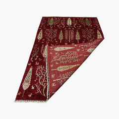 TreeOfLife 8.2 x 5.7  Wool Rug – Crimson Field with Tree & Animal Motifs