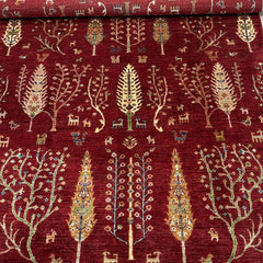 TreeOfLife 8.2 x 5.7  Wool Rug – Crimson Field with Tree & Animal Motifs
