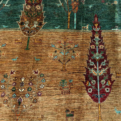 TreeOfLife 8.5 x 5.7 Wool Rug – Dual-Field Green & Earth Tones with Tree & Animal Motifs