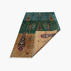 TreeOfLife 8.5 x 5.7 Wool Rug – Dual-Field Green & Earth Tones with Tree & Animal Motifs