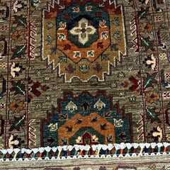 Waziri 5.9 x 2.8 Wool Runner – Tribal Medallion Design in Earthy Grey with Jewel-Tone Accents