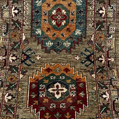 Waziri 5.9 x 2.8 Wool Runner – Tribal Medallion Design in Earthy Grey with Jewel-Tone Accents