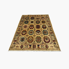 Waziri 10 x 7.7 Wool Rug – Golden Sand Field with Octagonal Medallions & Tribal Borders