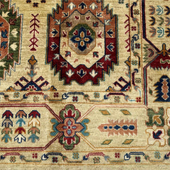 Waziri 10 x 7.7 Wool Rug – Golden Sand Field with Octagonal Medallions & Tribal Borders