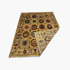 Waziri 10 x 7.7 Wool Rug – Golden Sand Field with Octagonal Medallions & Tribal Borders