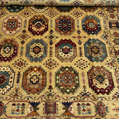 Waziri 10 x 7.7 Wool Rug – Golden Sand Field with Octagonal Medallions & Tribal Borders