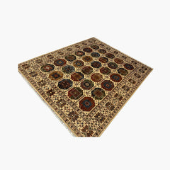 Waziri 9.6 x 8.1 Wool Rug – Golden Field with Multicolour Tribal Medallions