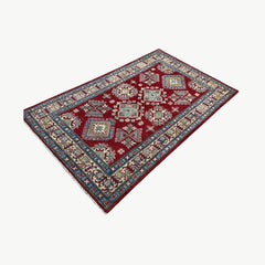 Afghan Kazak 6.7 x 3.9 Rug – Deep Red Field with Tribal Geometric Medallions