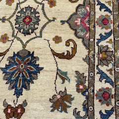 Afghan Floral Medallion 3.9 x 2.7 Rug – Cream Field with Blue & Rose Motifs