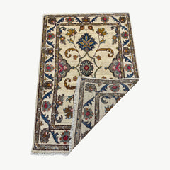 Afghan Floral Medallion 3.9 x 2.7 Rug – Cream Field with Blue & Rose Motifs