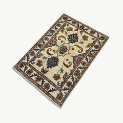 Afghan Floral Medallion 3.9 x 2.7 Rug – Cream Field with Blue & Rose Motifs