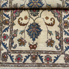 Afghan Floral Medallion 3.9 x 2.7 Rug – Cream Field with Blue & Rose Motifs