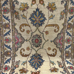 Afghan Floral Medallion 3.9 x 2.7 Rug – Cream Field with Blue & Rose Motifs