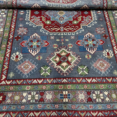 Afghan Kazak 9.7 x 6.6 Rug – Deep Red Field with Tribal Diamond Medallions